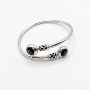 Pulsera Ojo Turco Flexible Negra - Plata